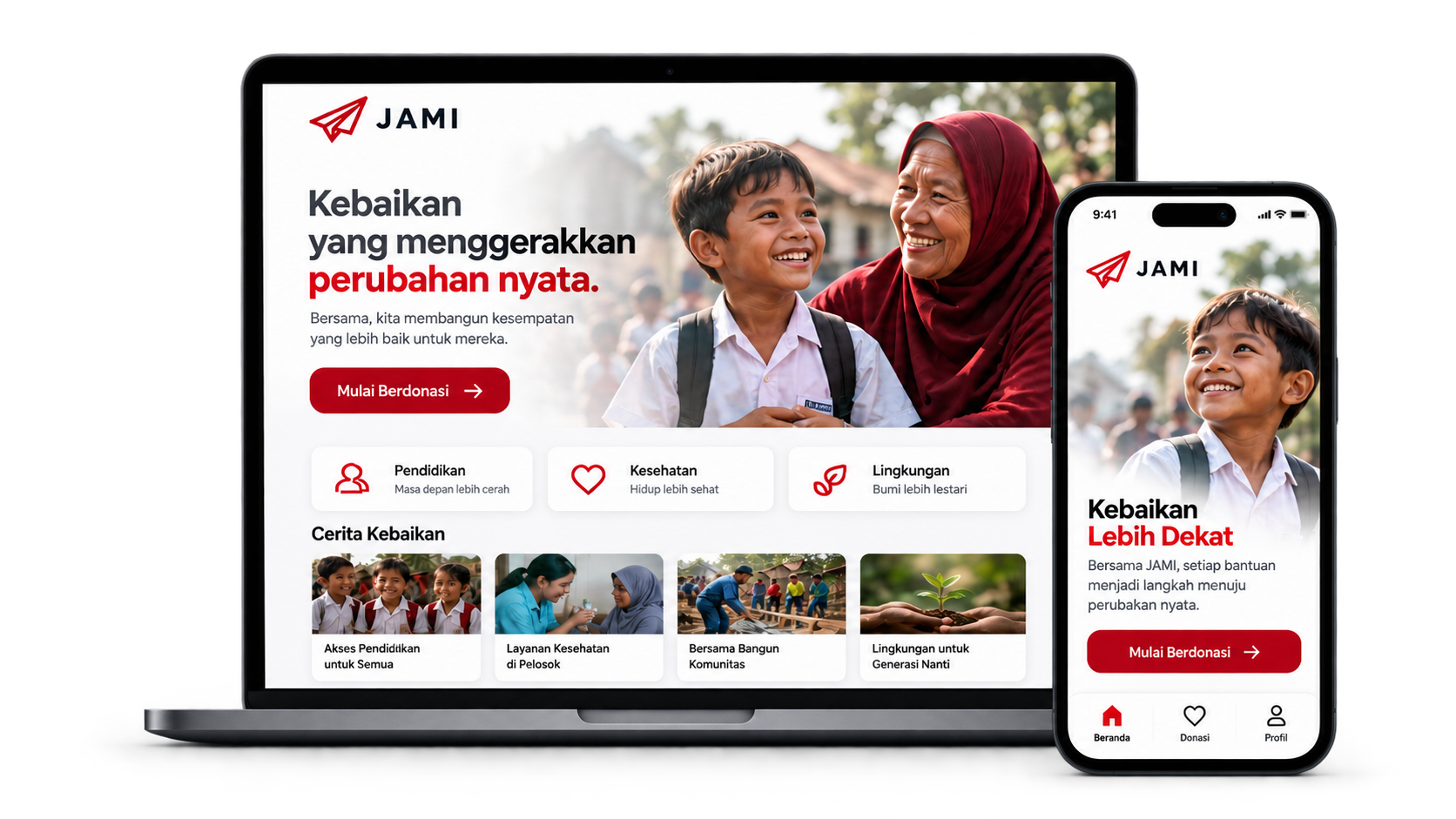 Tampilan platform JAMI di laptop dan ponsel